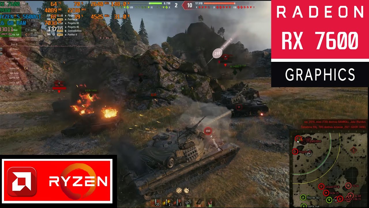 World Of Tanks :  AMD RX 7600 8GB  1080P Maximum Settings
