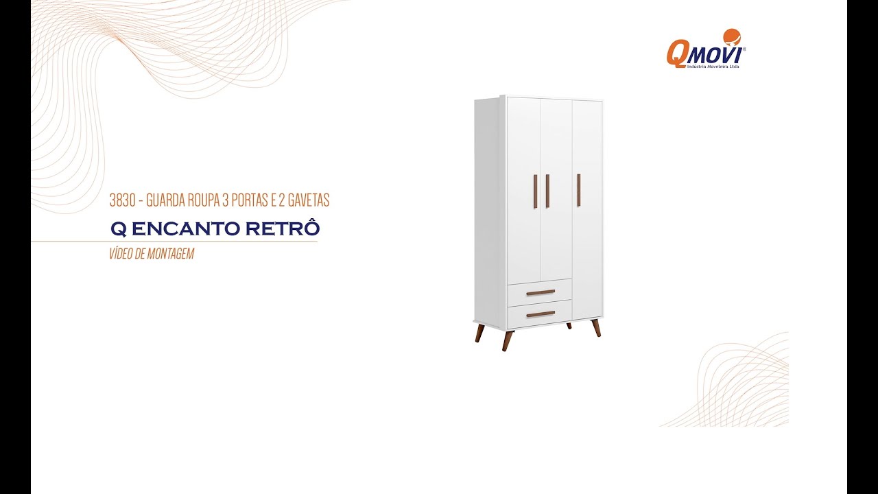 Qmovi | 3830 - Guarda Roupas 3 portas e 2 gavetas Q Encanto Retrô | Montagem de Produto