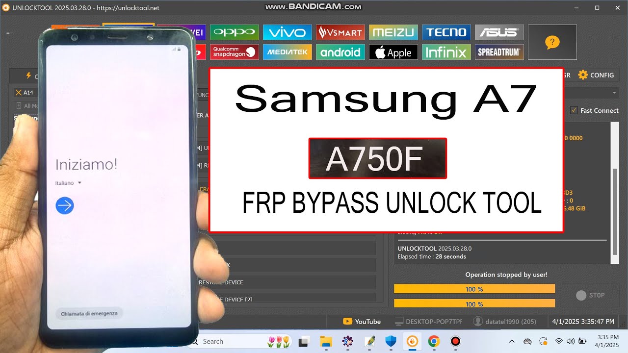 Samsung A7 SM-A750F FRP Bypass Unlock Tool Google Account remove ✅