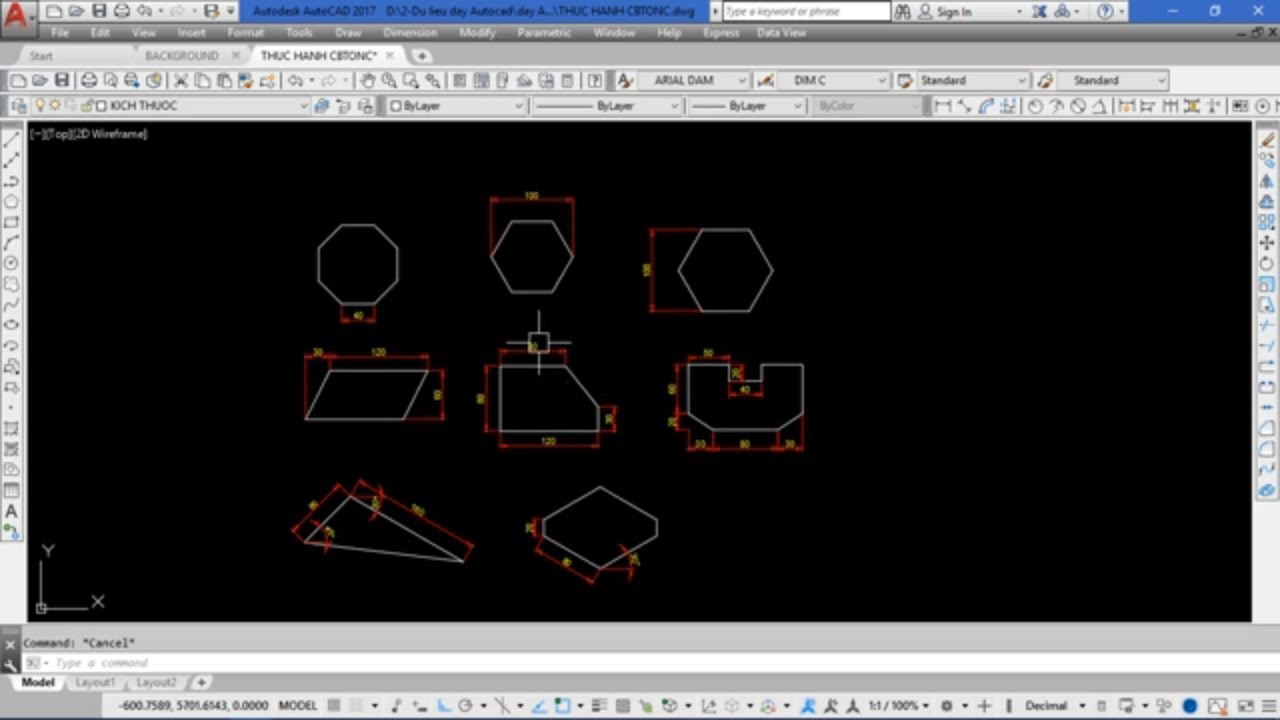 Thực hành vẽ AutoCAD 2D từ  cơ bản đến nâng cao | Bài tập 1
