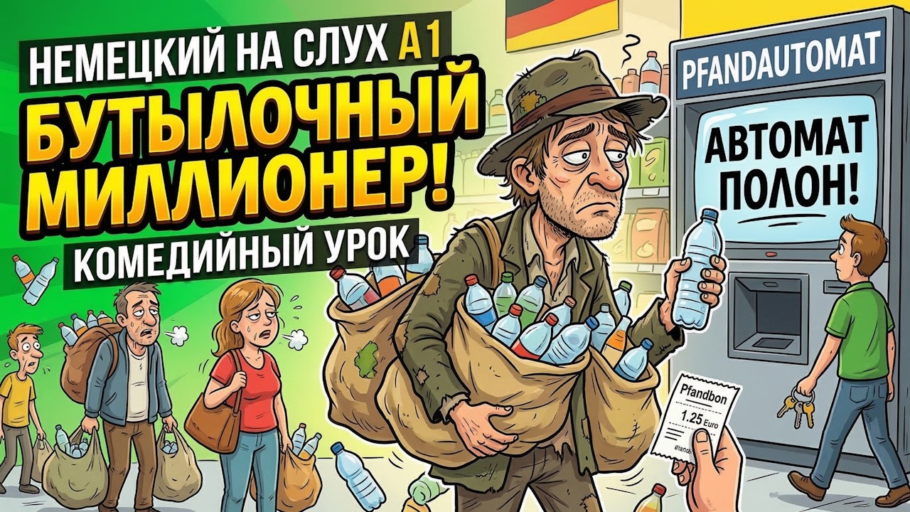 НЕМЕЦКИЙ НА СЛУХ А1: Бутылочный миллионер! Учим немецкий с юмором (Переработка и Pfand)