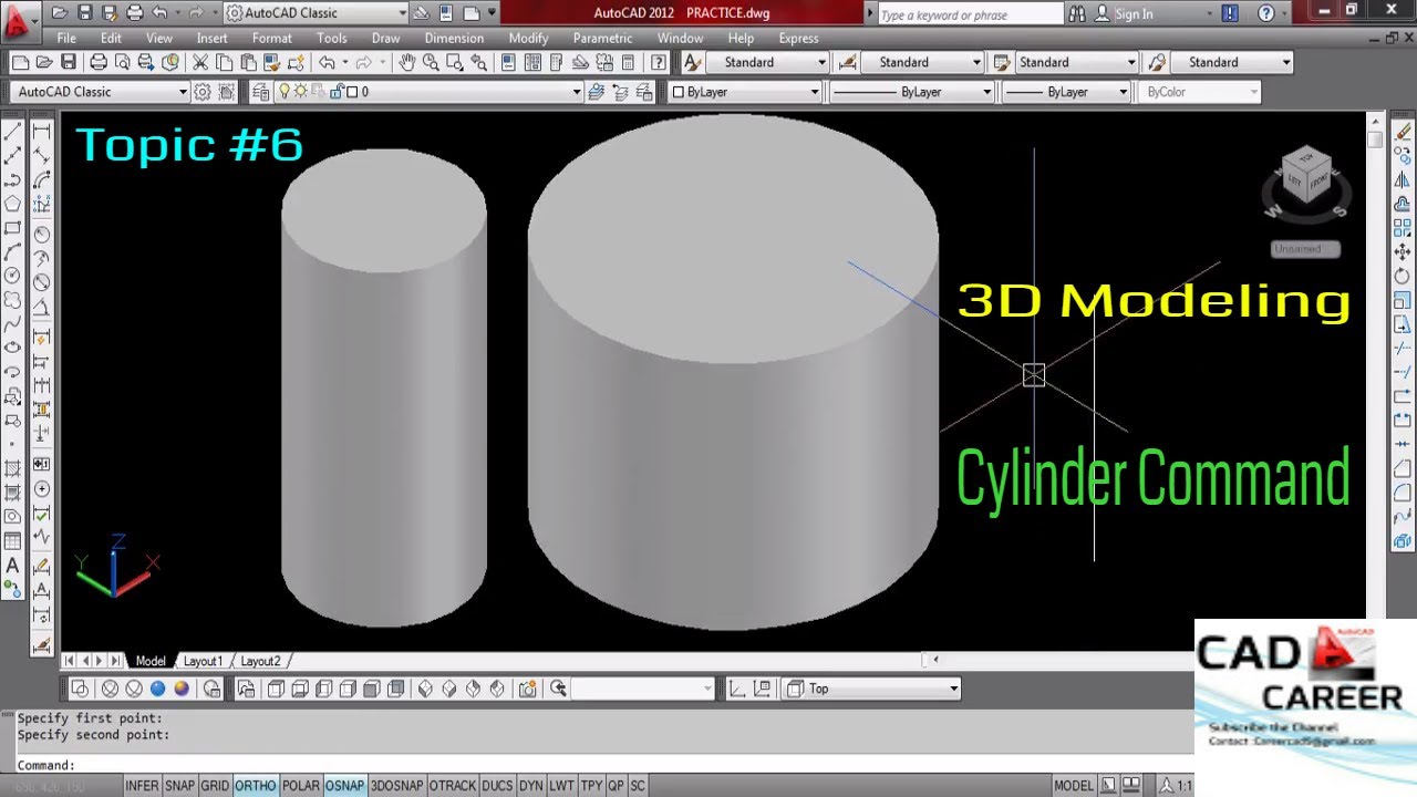Autocad 3D modeling Cylinder Command || how to create 3D cylinder in autocad || cylinder command