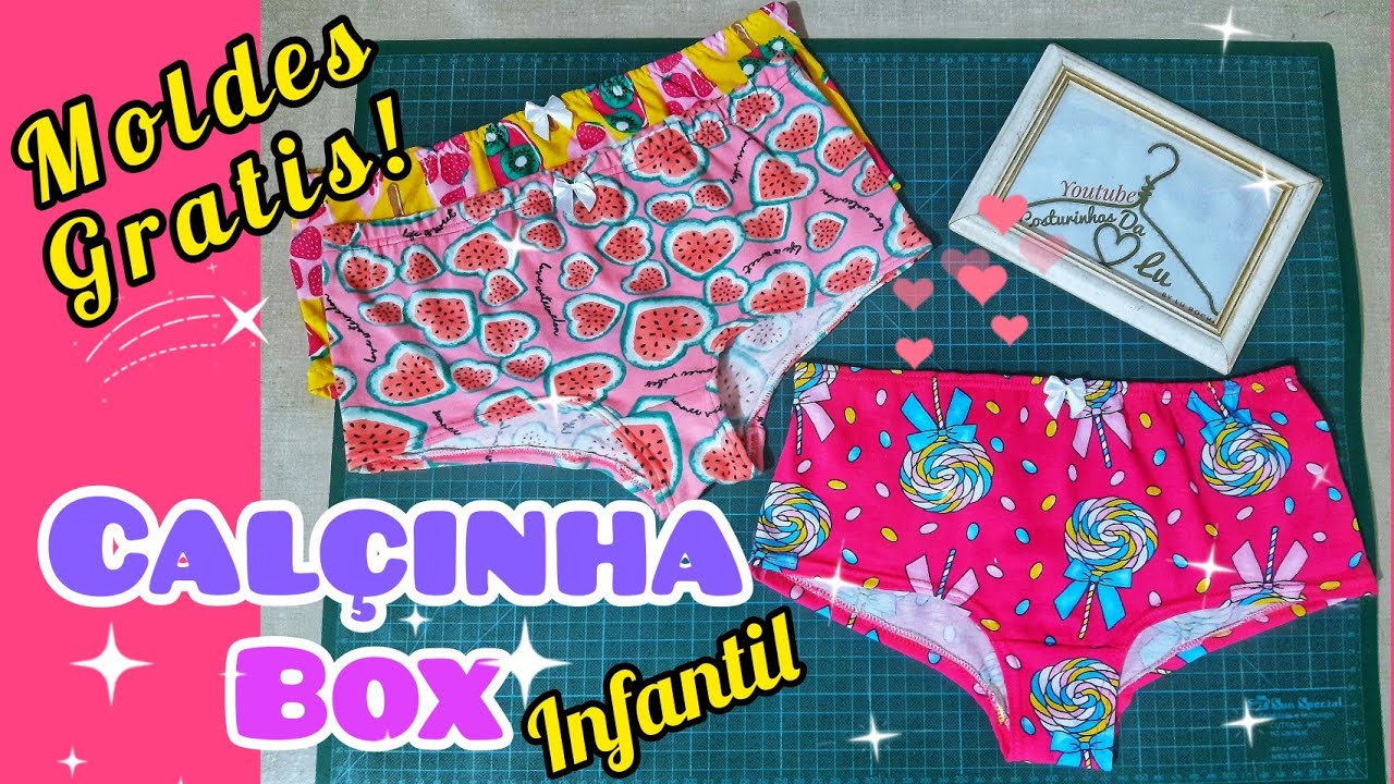 calçinha Box infantil, Barra na Agulha Dupla! Moldes em PDF Gratis !