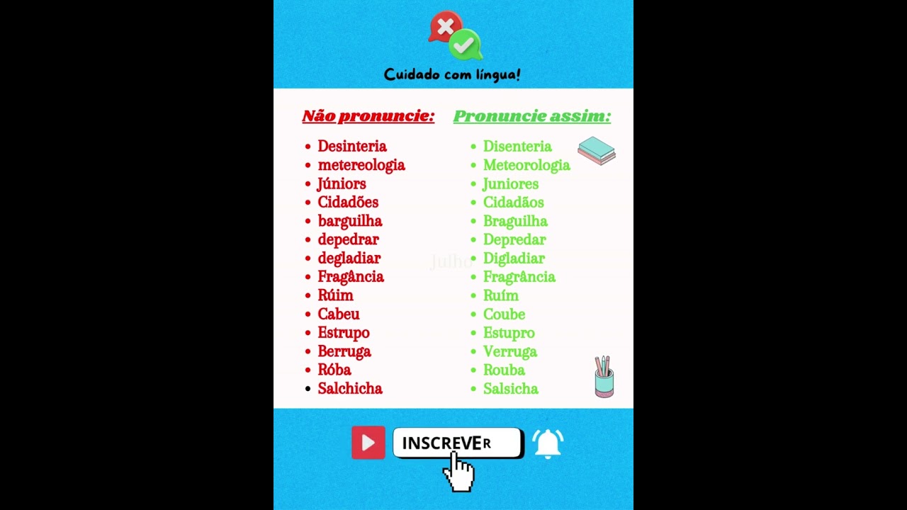 Cuidado com a l&iacute;ngua - Pron&uacute;ncia correta 2 #portugu&ecirc;s #ortografia