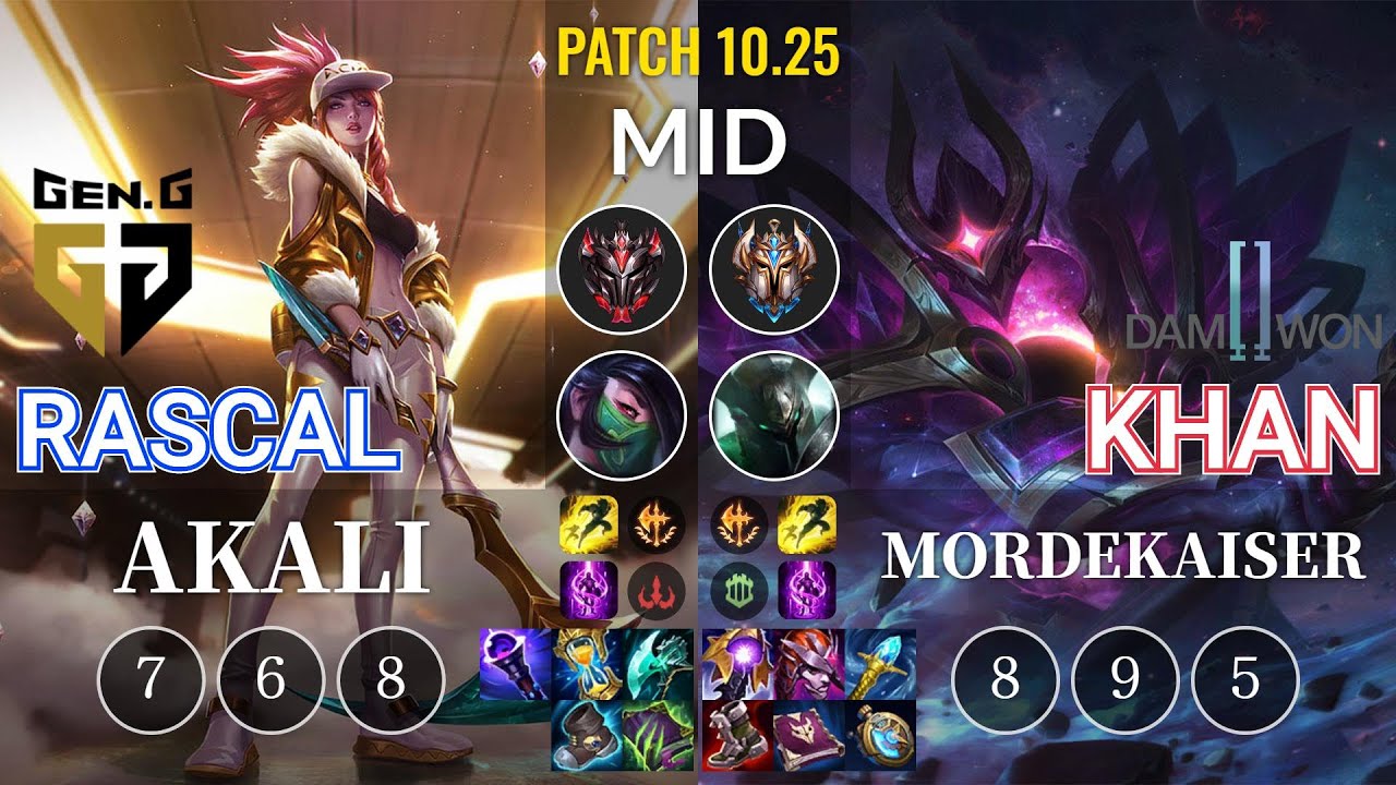 GEN Rascal Akali vs DWG Khan Mordekaiser Mid - KR Patch 10.25