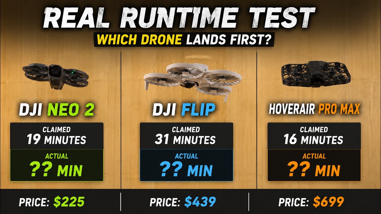 DJI Neo 2 против DJI Flip против HoverAir Pro Max: тест времени автономной работы и дальности пол...