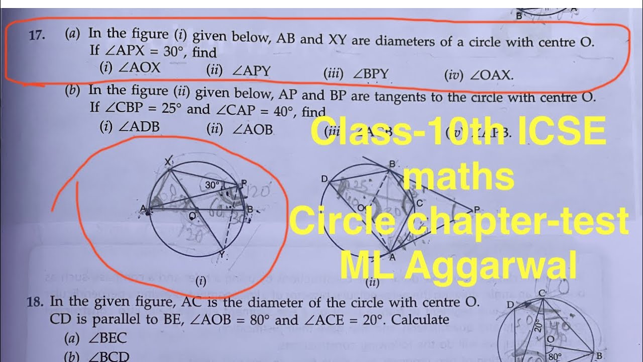 Class-10th #icse #maths #circle chapter-test | In the figure (i) given below, AB and XY are diameter