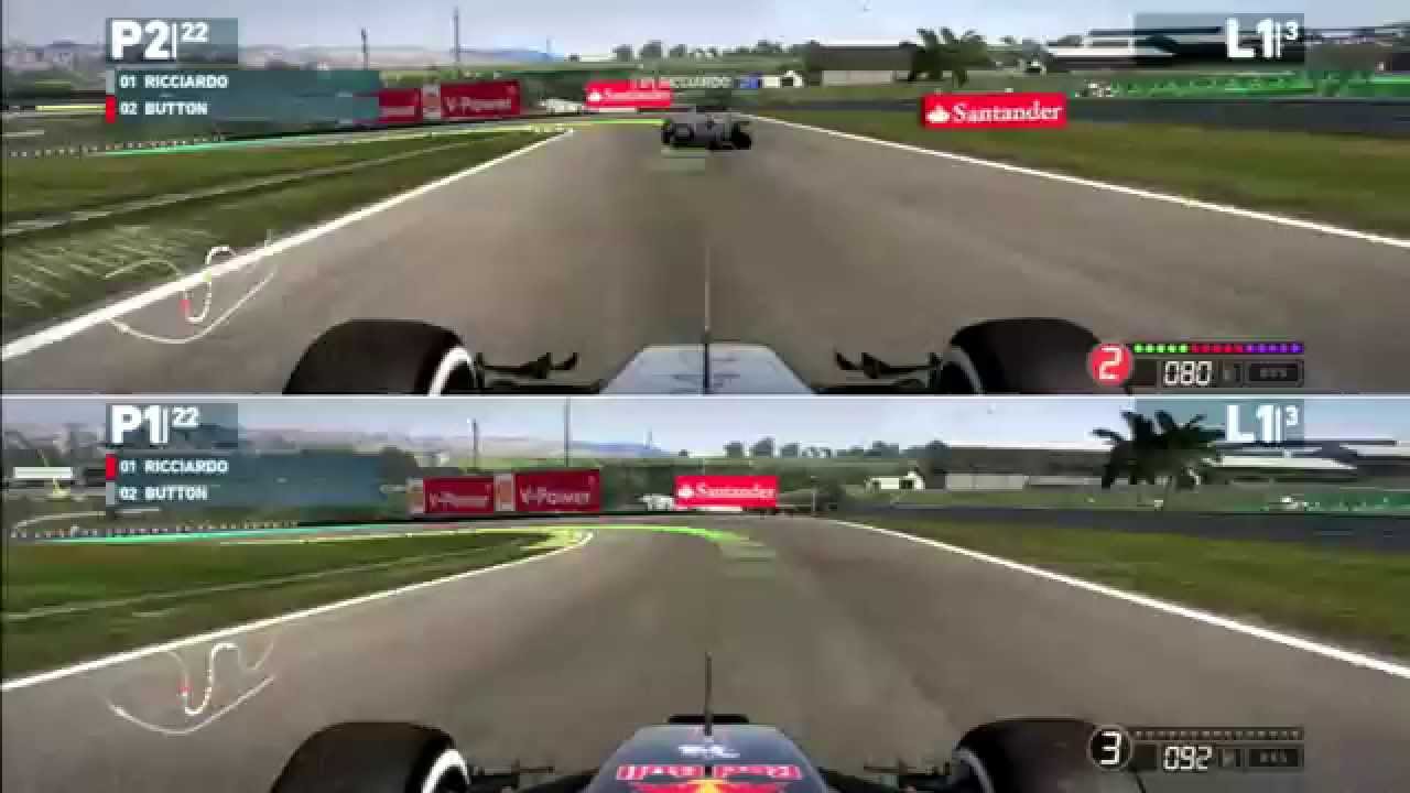F1 2014 Split Screen Gameplay, Brazil GP | Jenson Button Vs Daniel Ricciardo