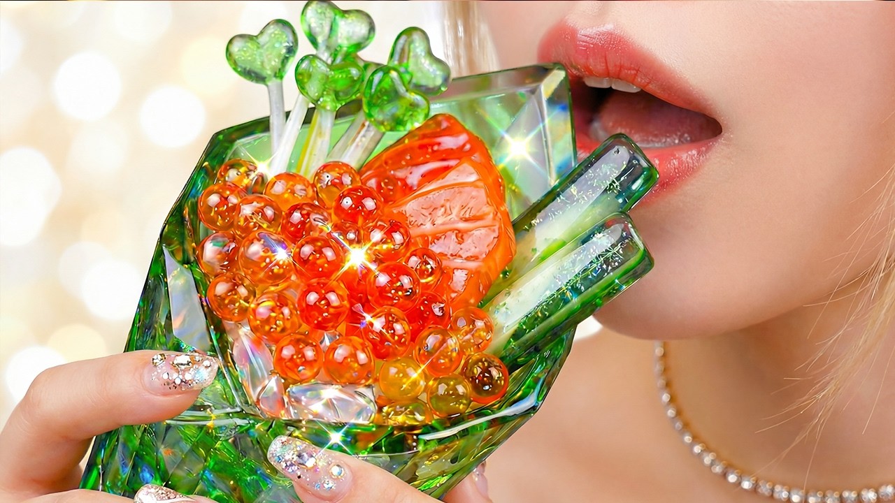 ガラスのサーモンといくらで手巻き寿司作り！🍣✨ | Glass AI ASMR