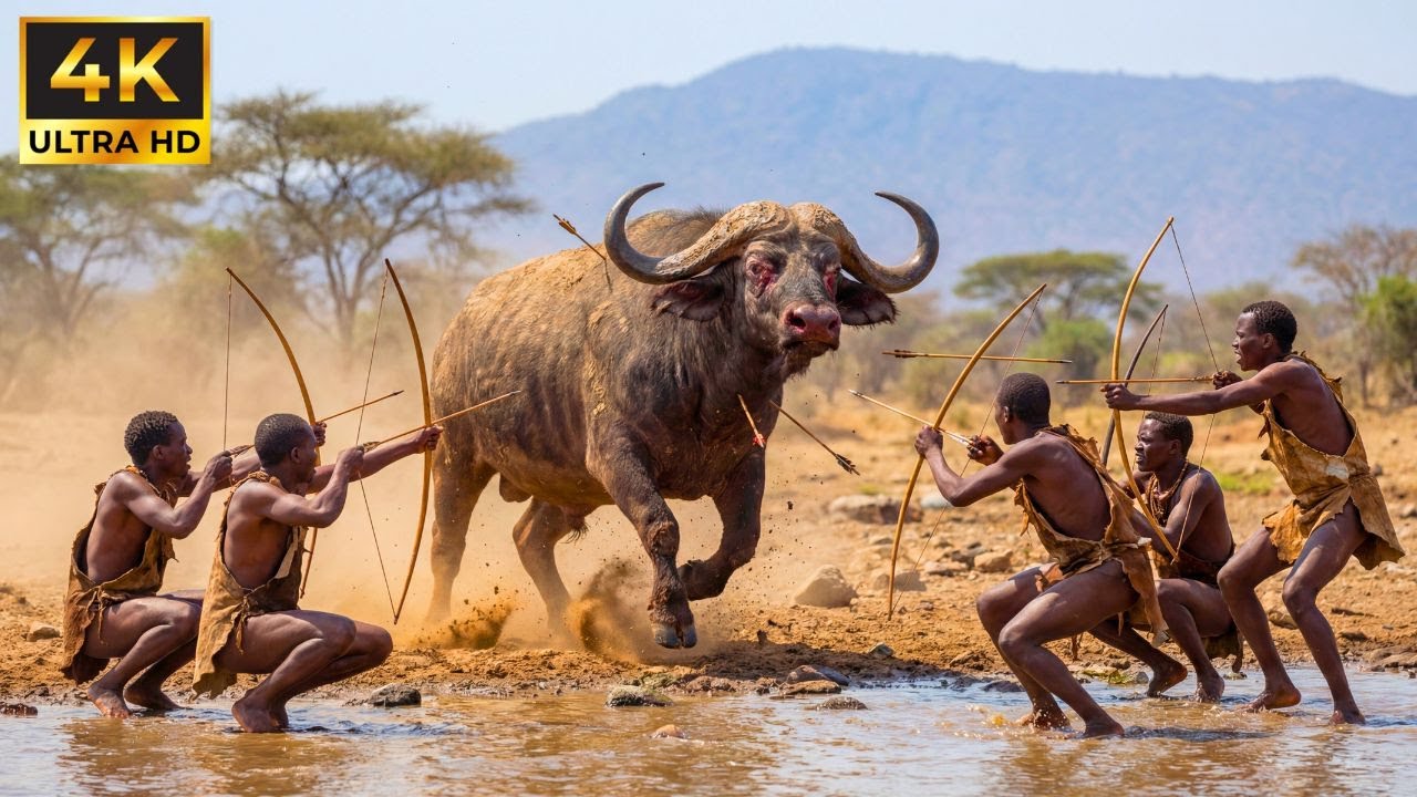 How Hadzabe Hunters Take Down A 900kg Giant Buffalo In The Wild Africa!