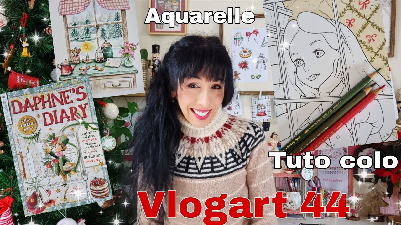 Vlog art 44: Tuto effet papier peint, aquarelle, Daphne's diary Noël, Fnac, déco Noël ✨️🎀🎄