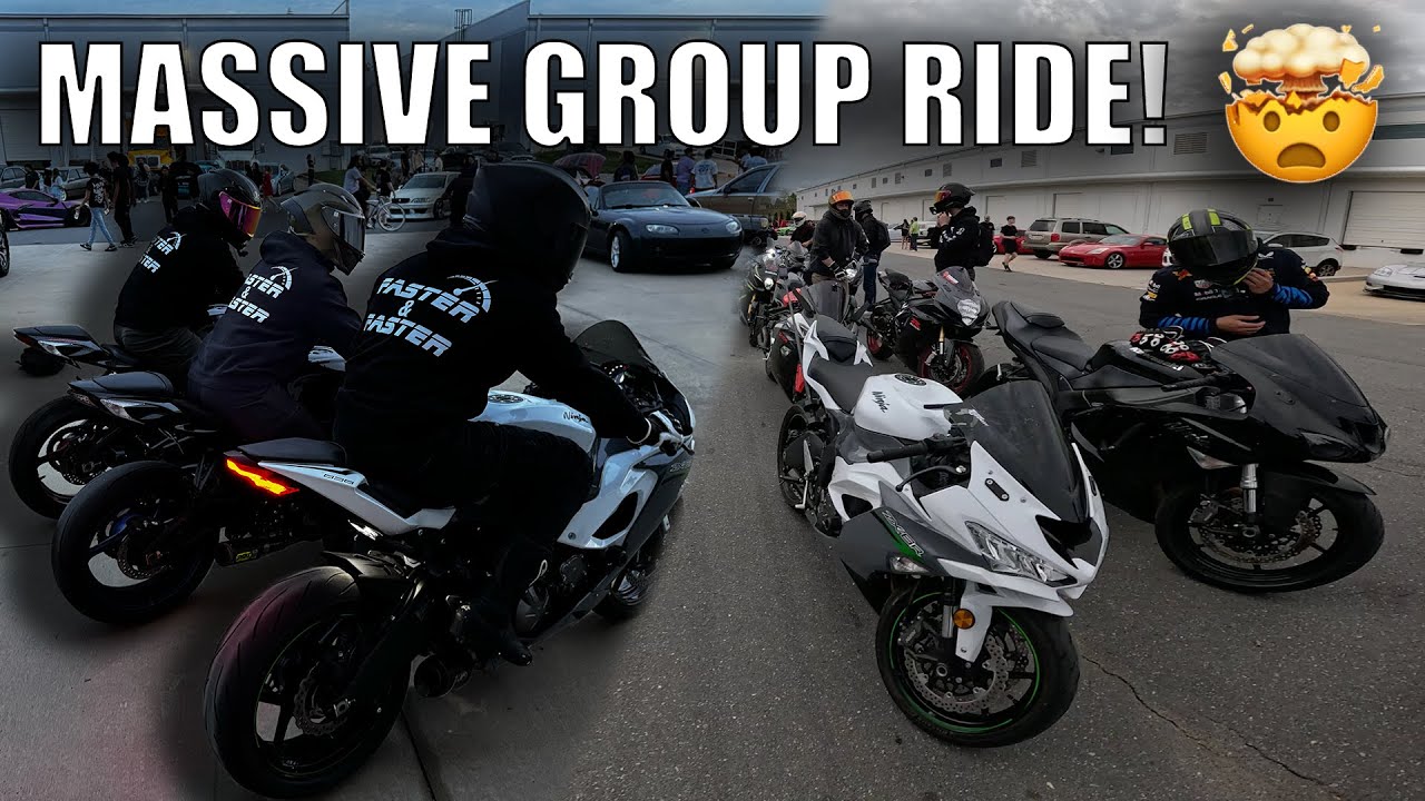 Huge group ride takes over car meet!