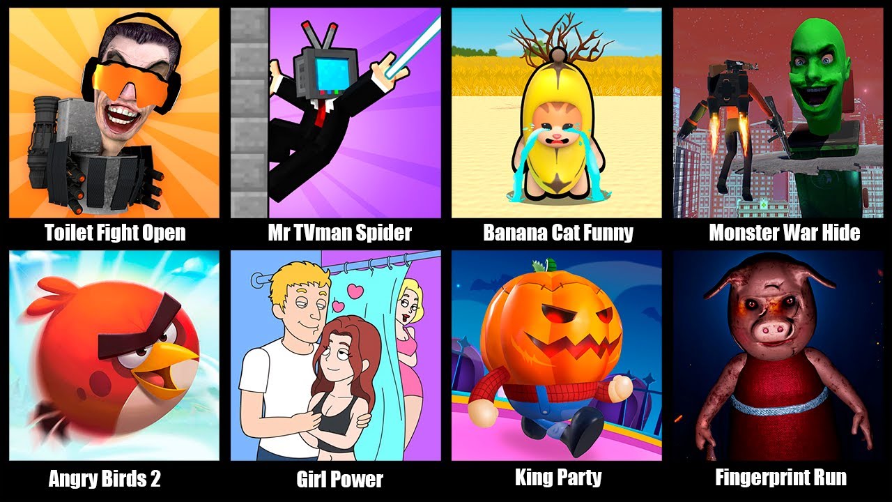 Toilet Fight Open World,Mr TVman Spider Battle,Banana Cat Funny Choices,Monster War Hide and Seek
