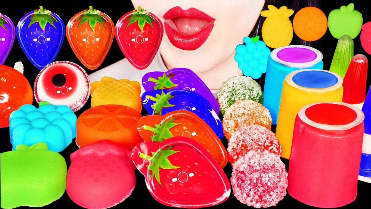 ASMR RAINBOW DESSERTS *FRUIT SNACK JELLY, STRAWBERRY GUMMY 무지개 디저트 먹는 색연필, 닉클 먹방 MUKBANG COMPILATION