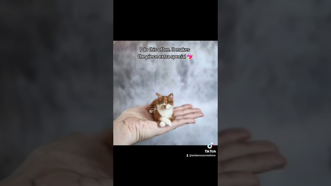 Adding real cat fur to a custom needle felted pet portrait