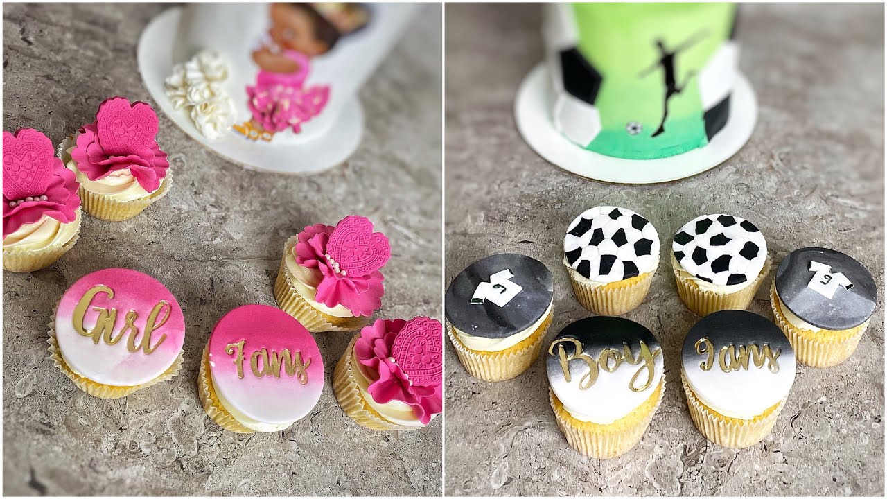 كاب كيك بالزبدة 🧁محشي بالكراميل مع طريقة التزيين بالتفصيل (بنت /ولد)