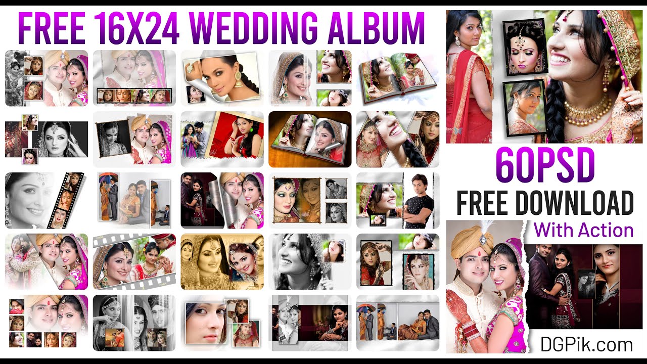 FREE 16x24 Wedding Album 60 PSD Templates with Action Download