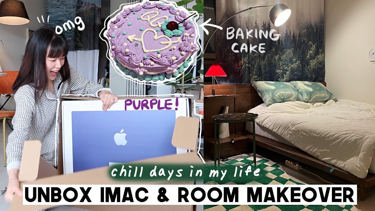 Self Care Days In Korea: Unboxing purple iMac, Room makeover, Baking birthday cake & Cooking | Q2HAN
