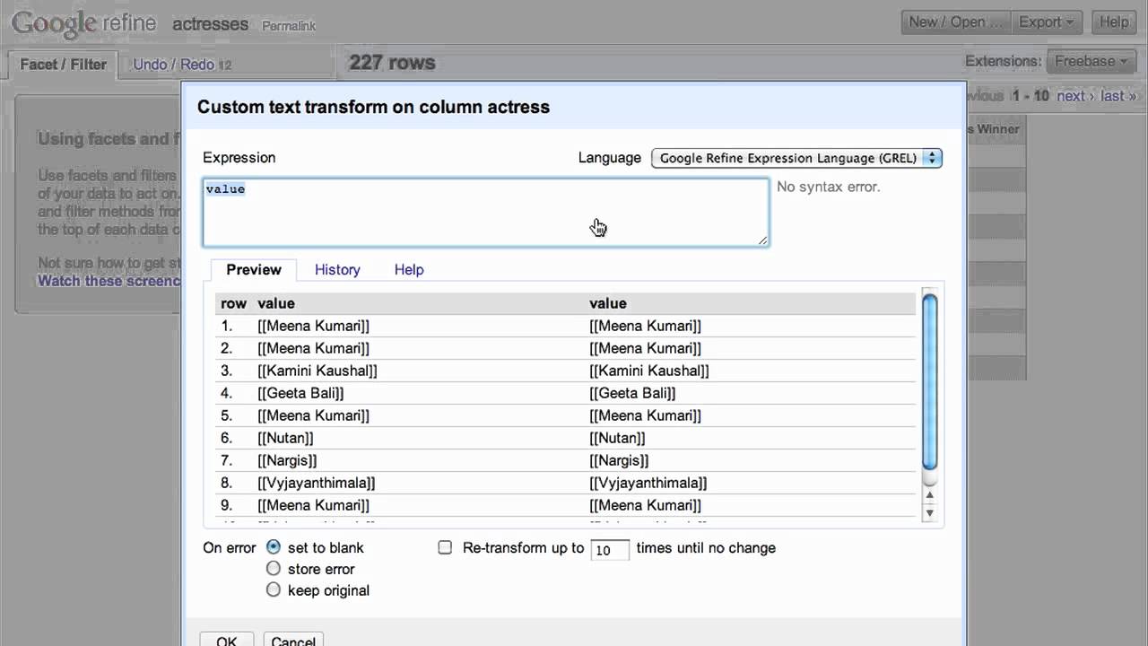 Google Refine 2.0 - Data Transformation (2 of 3) (video version 2)