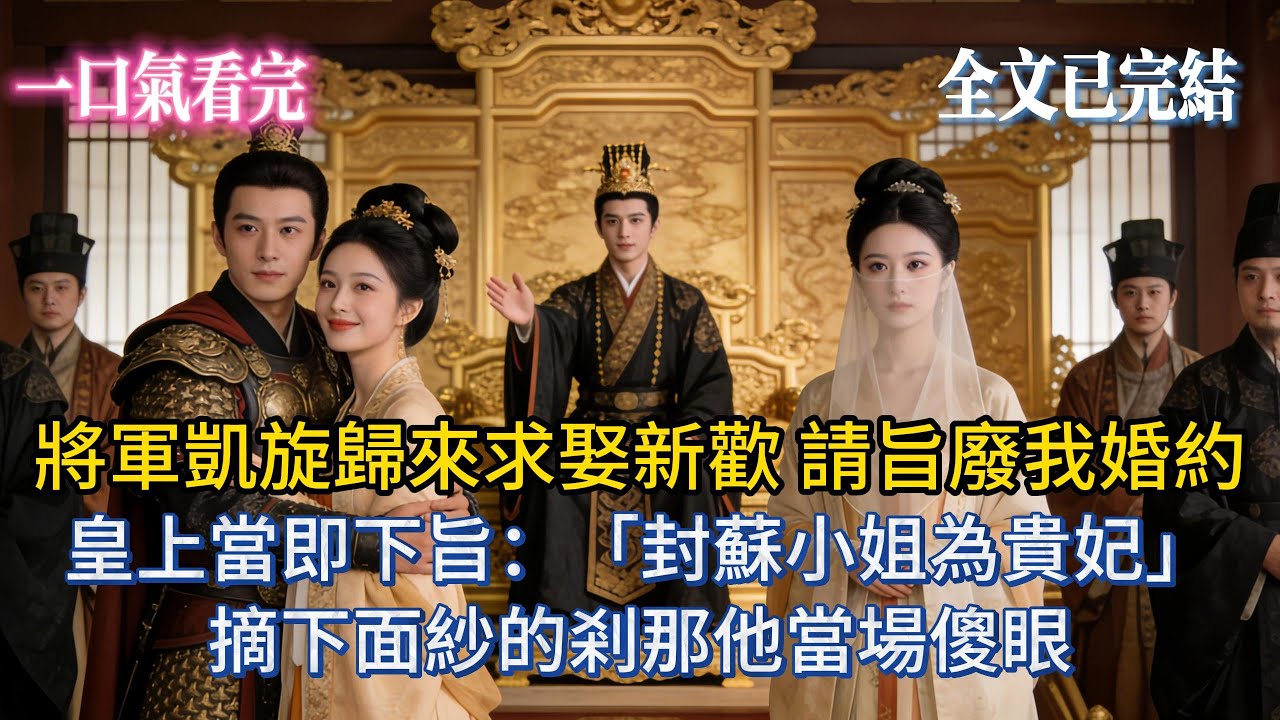 【完結小說】將軍凱旋歸來求娶新歡，請旨廢我婚約，皇上當即下旨：「封蘇小姐為貴妃！」摘下面紗的剎那，他當場傻眼！#小说推荐 #小説 #爽文 #大女主