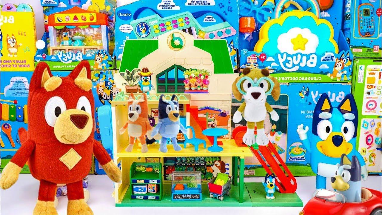 Unboxing Bluey Toys Collection Review  Mystery Funny Bluey Box & Bluey  Supermarket Shop Playset