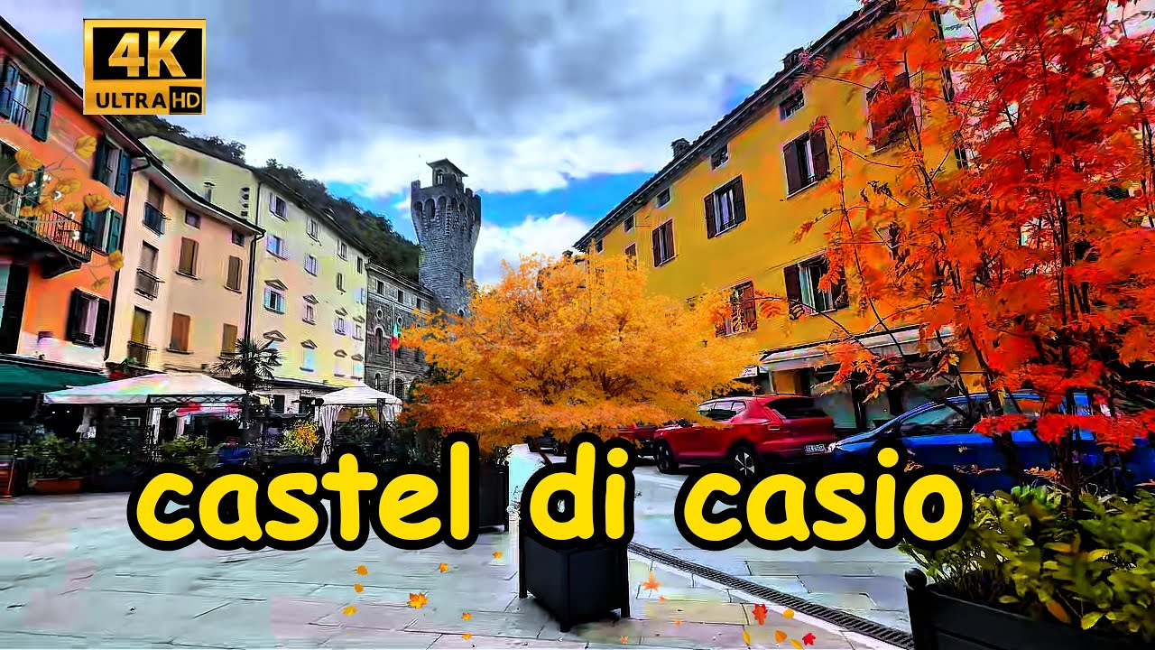 Castel di Casio，Enchanting autumn, strolling through a very tranquil medieval village, Italy，4K