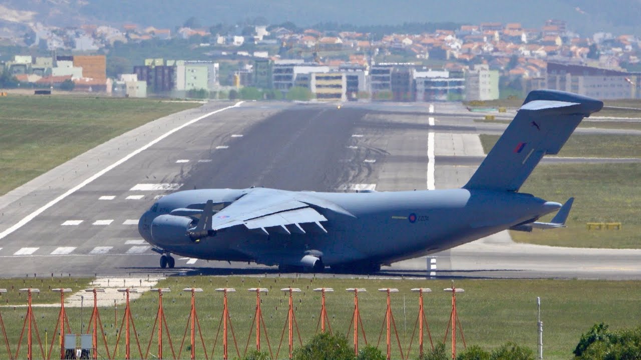 Boeing C17 Royal Air Force Takes Off from Lisbon Airport