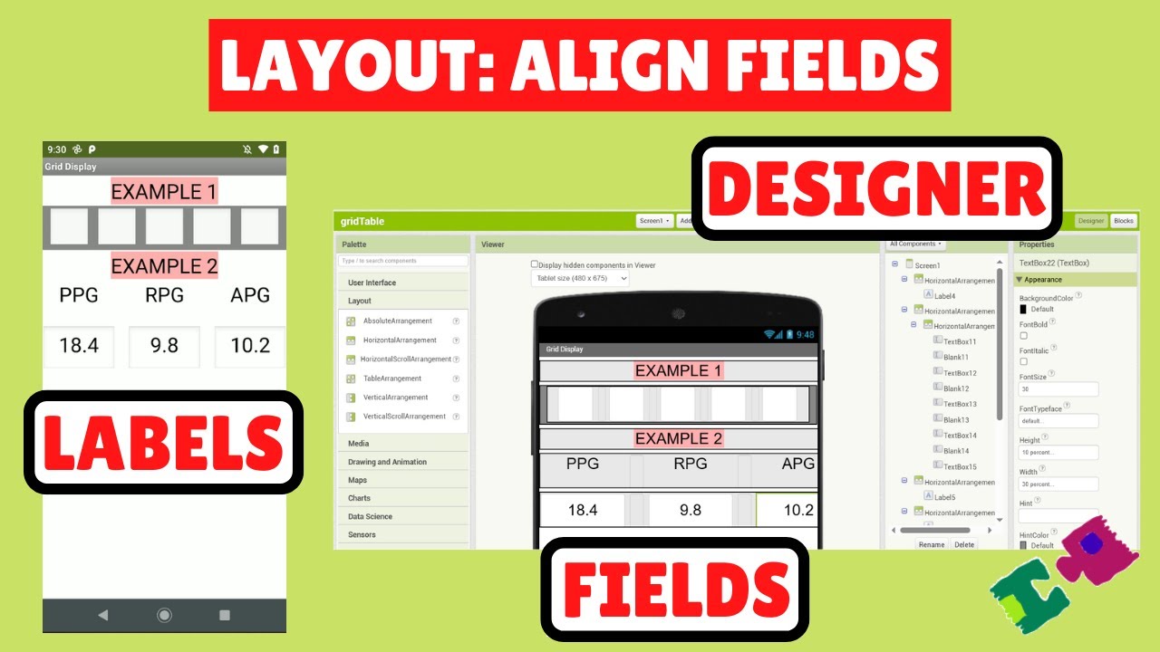 MIT App Inventor 2 Layout: Align Rows of Labels/Text Boxes