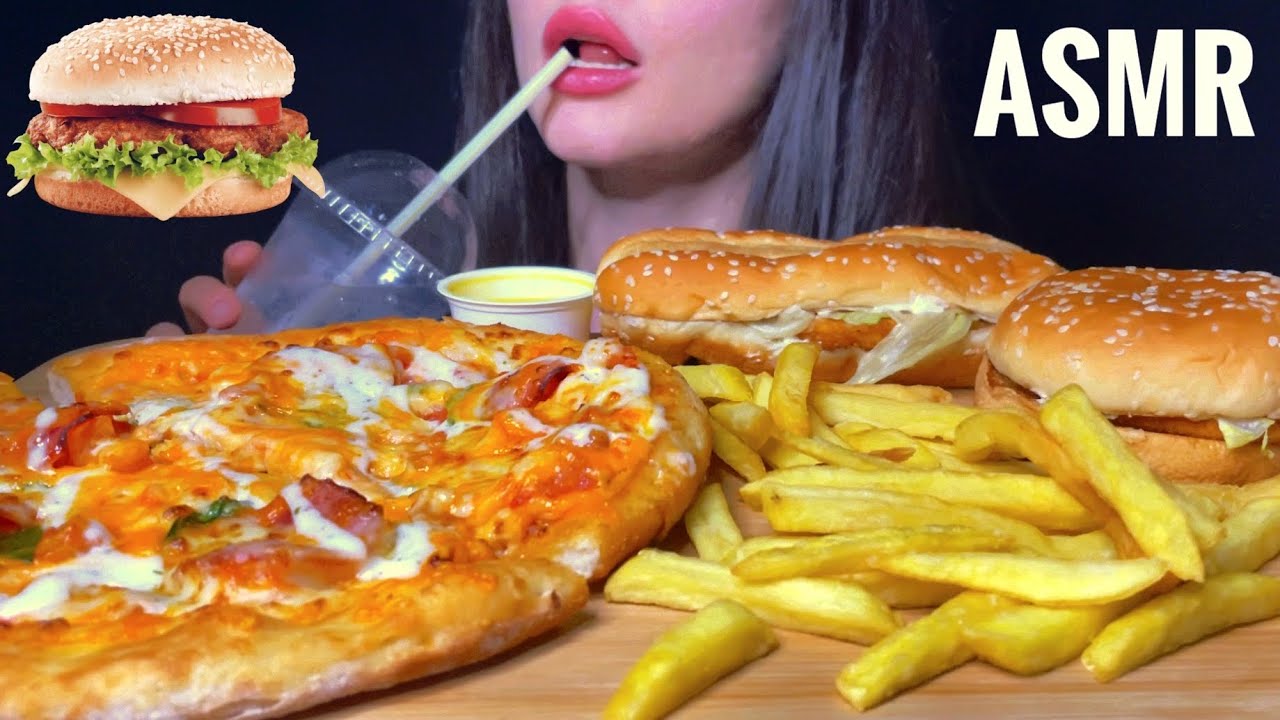 ASMR BURGER KING + PAPA JOHN’S *NEW CHICKEN CHEESE PIZZA MUKBANG (NO TALKING) EATING