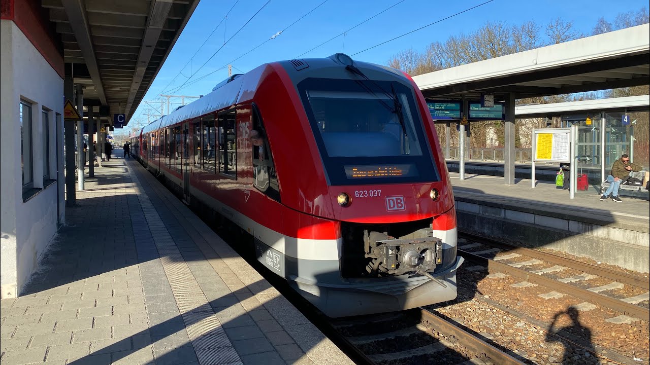 Mit dem DB Lint 41 Br 623 als RS7 von Ulm Hbf nach Memmingen mit SOUND und Vollgas mit max. 140 km/h