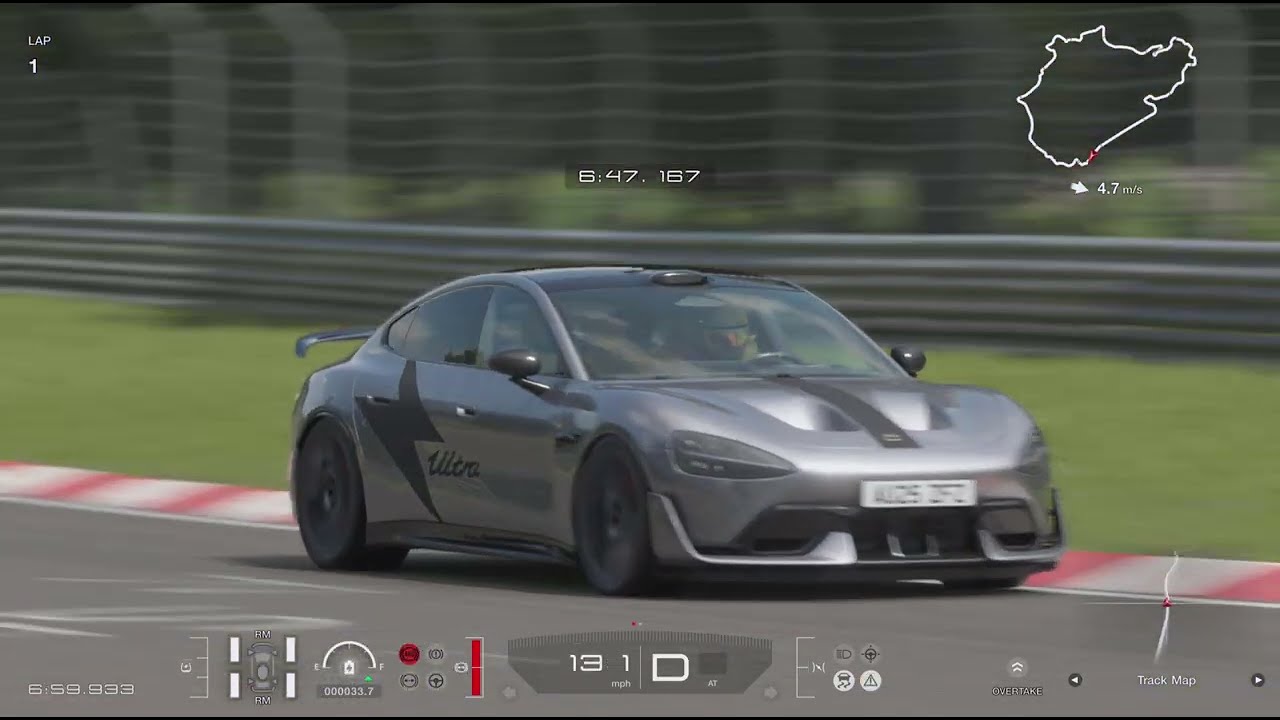 XiaoMI SU7 Ultra Nurburgring lap record simulated in GT7