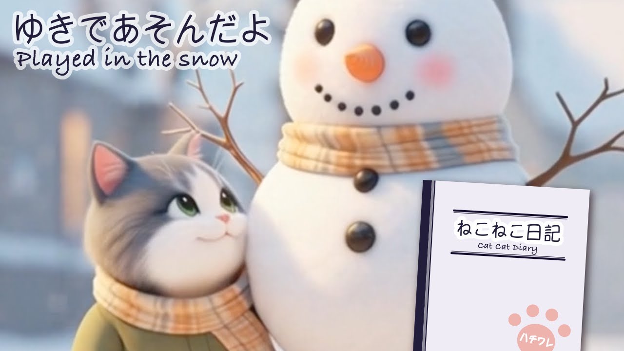 【癒し猫】ハチワレ・ねこねこ日記001『ゆきであそんだよ』