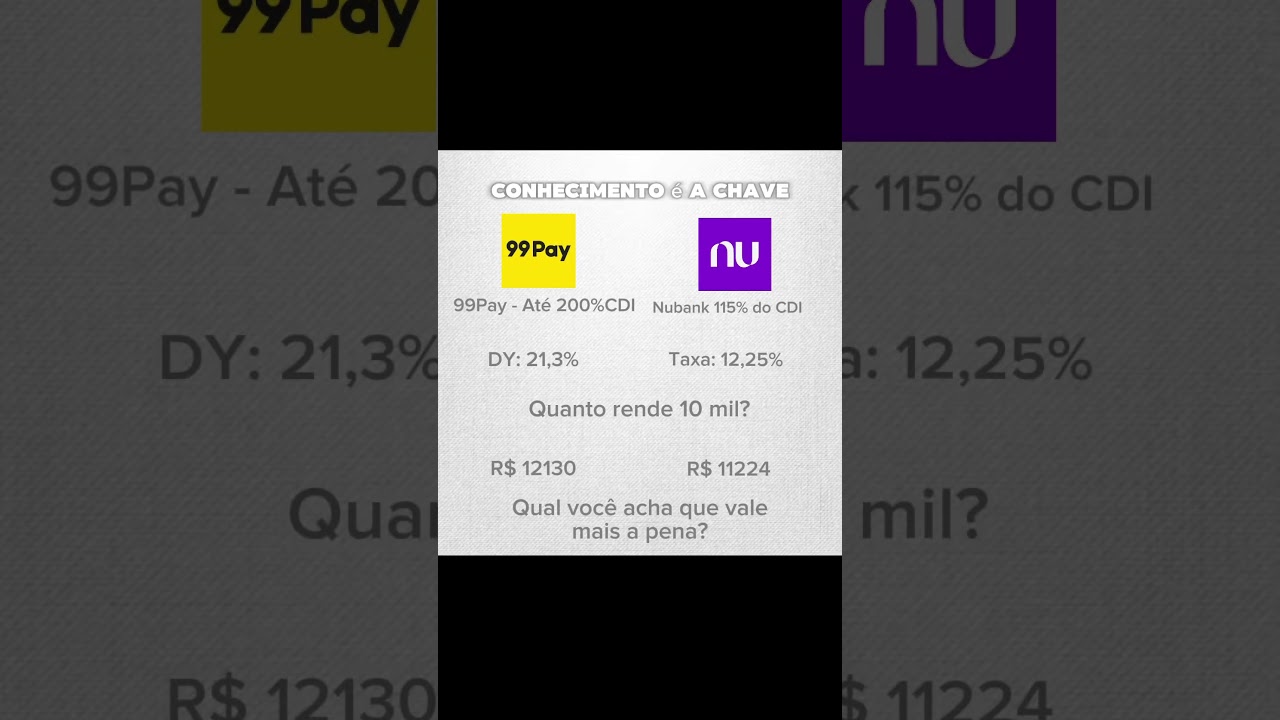 Nubank vs 99Pay: Qual rende mais? Veja a diferença entre 115% e 200% do CDI