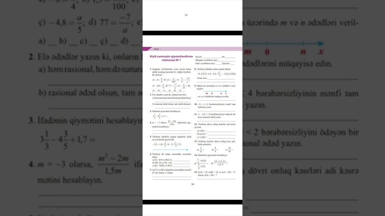 7-ci sinif Riyaziyyat KSQ 1(cavabları ilə)