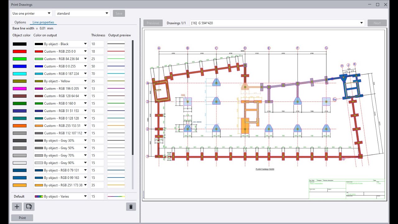 Custom colors in drawings - Tekla Structures 2024