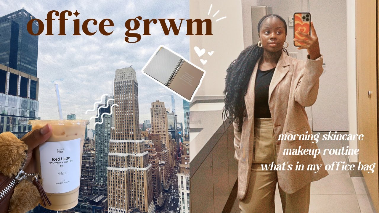GRWM For The Office! | morning skincare, 5-min makeup routine, work outfit, & what's in my bag!