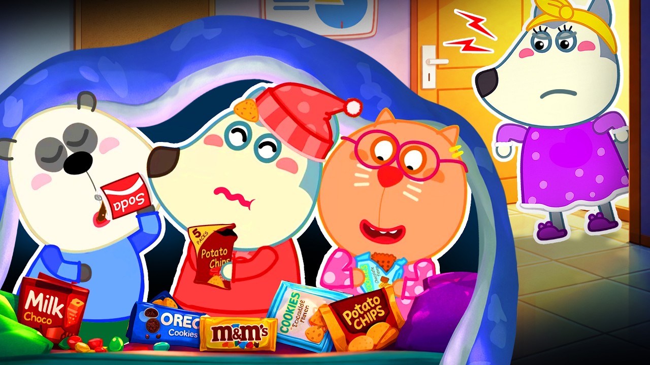 Don't Eat Snacks & Fast Food at Night! 🍟🍕 Healthy Habits for Kids | Wolfy - Baby Cartoons