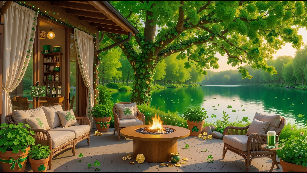 St Patrick’s Day Fireplace Ambience 🍀 Relaxing Piano Instrumental Music, Happy St Patrick’s Day