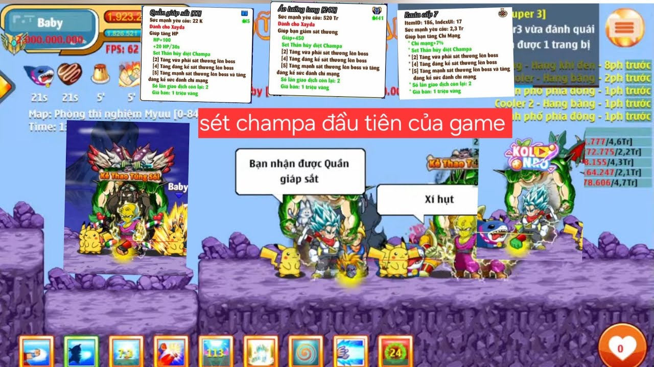 Ngọc rồng online - Săn boss Baby dần hoàn thiện Set Champa víp nhất game nro