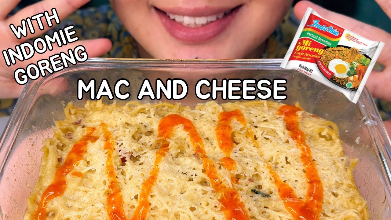 Real Mukbang No Talking Mac and Cheese Made with Indonesian Noodles Indomie Goreng 🇮🇩 | Hunnie Land