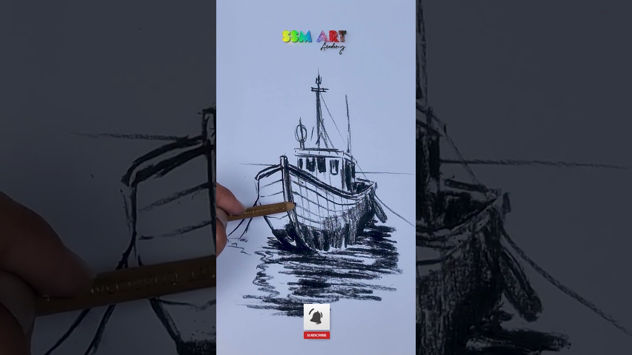 Charcoal Boat Sketch in 12 Seconds 🖤  SSM Art Shorts