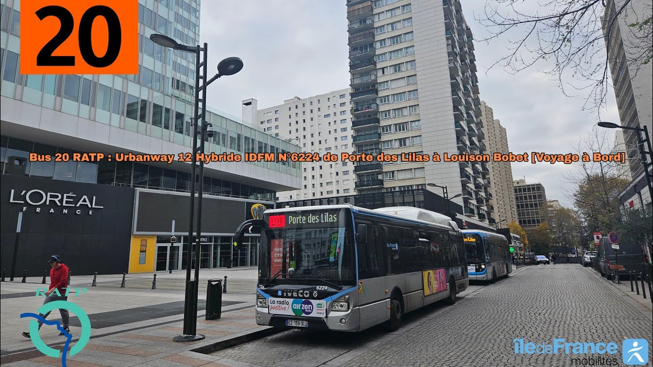 BUS 20 RATP : Urbanway 12 Hybride N⁰6224 Porte des Lilas / Louison Bobet