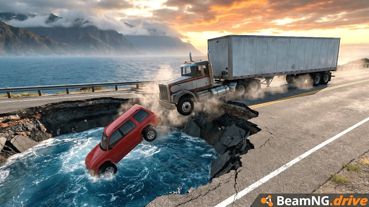 Vehicle vs Deep Water Hole |BeamNG Drive |#unique jump#beamngdrive #crash 