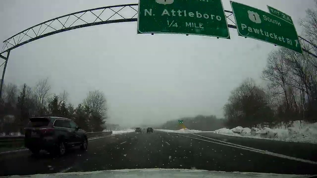 Snowy drive from North Providence, Rhode Island to Boston, Massachusetts