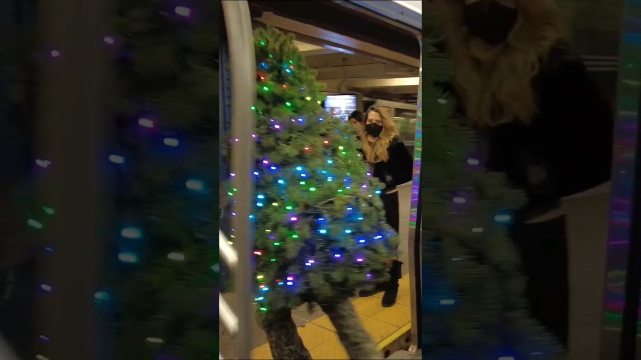 Christmas tree on the loose in the subway #christmastree #subwayshorts #christmaseve #funnyshorts