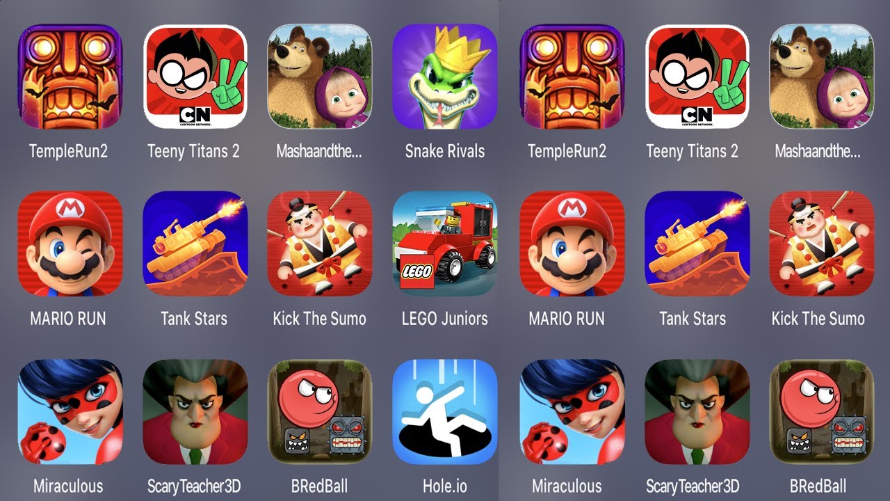 TempleRun2,TeenyTitans2,Mashaand,SnakeRivals,Mario Run,Tank Stars,Kick The Sumo,LEGO Juniors