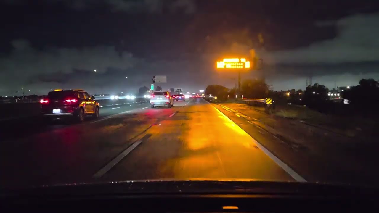 California night drive in Light Rain / Highway Sounds Only / OC to Hawthorne, CA
