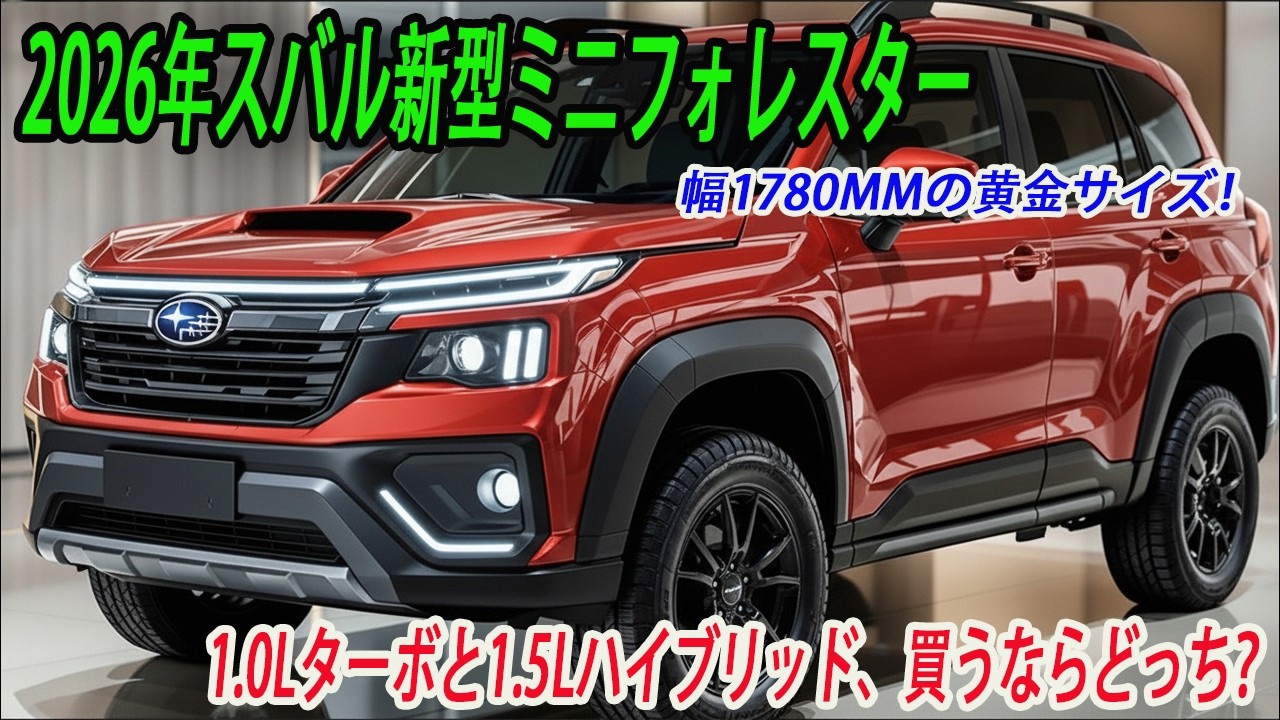 スバル新型ミニフォレスター幅1780mmの黄金サイズ 、2026年発売予定！1.0Lターボと1.5Lハイブリッド、買うならどっち？