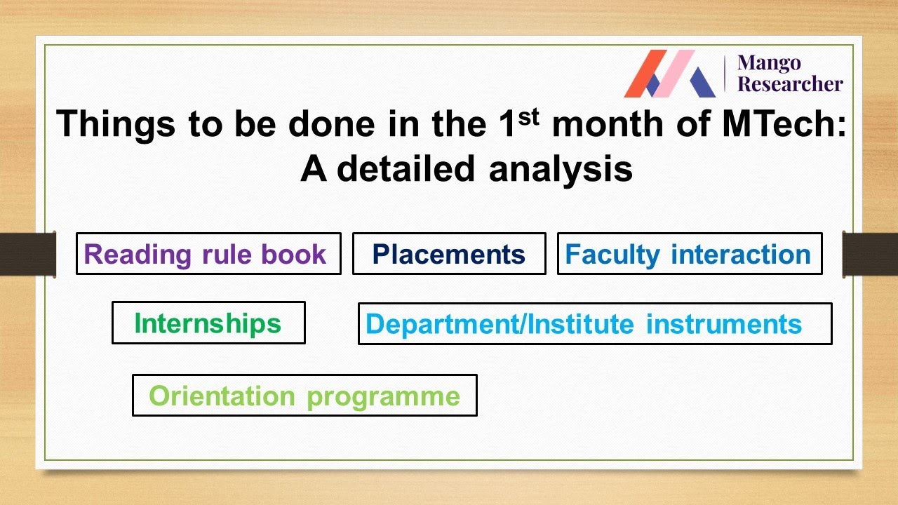 Things to be done in the 1st month of MTech: A detailed analysis