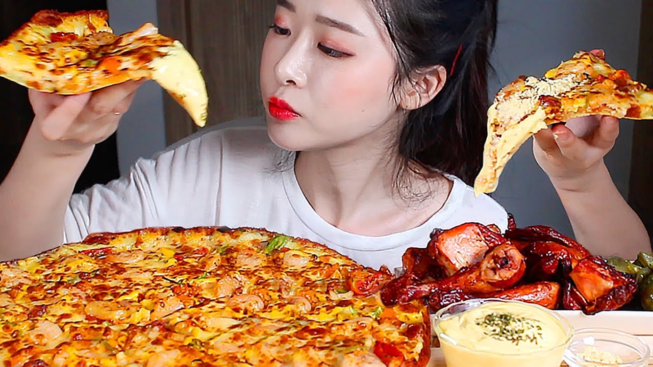 Морепродукты пицца Запеченная курица ASMR Mukbang Eating Show